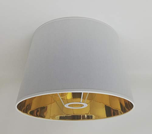 30 cm Weißer Stoff Lampenschirm mit Goldfutter, Für Tischlampe, Von Hand Gefertigt