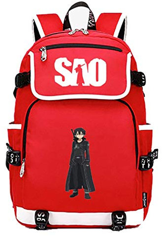 WANHONGYUE Sword Art Online SAO Anime Cosplay Schoolbag Rucksack 15.6 Laptop Backpack with USB Charging Port Red / 5