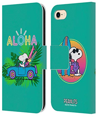 Head Case Designs Offizielle Peanuts Tropischer Surf Snoopy Aloha Disco Leder-Wallet-Hülle Kompatibel mit Apple iPhone 7/8 / SE 2020 & 2022