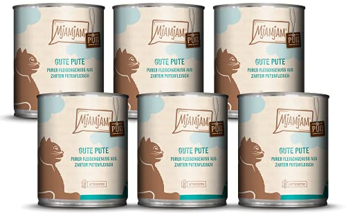 MjAMjAM - Premium Nassfutter für Katzen - purer Fleischgenuss - gute Pute pur, 6er Pack (6 x 800 g), getreidefrei mit extra viel Fleisch