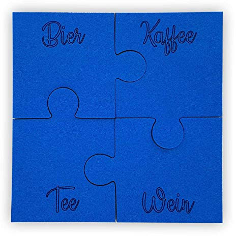 die stadtmeister Untersetzer 4-er Set Puzzle mit Wunschnamen aus blauem, aus PET-Flaschen recycletem Filz