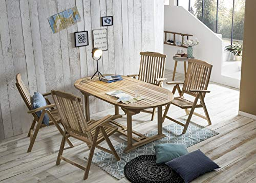 Möbilia® Sitzgruppe Teakholz Natur 4 Armlehnstühle, 1 Tisch