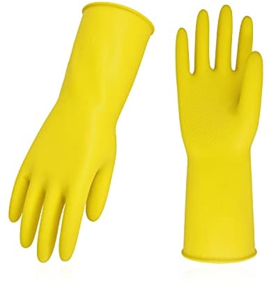 Vgo... 10paire gants de menage de vaisselle, gants de cuisine de nettoyage réutilisables en caoutchouc, extra épais, manches longues(HH4601,10/XL,Jaune,10Paires)