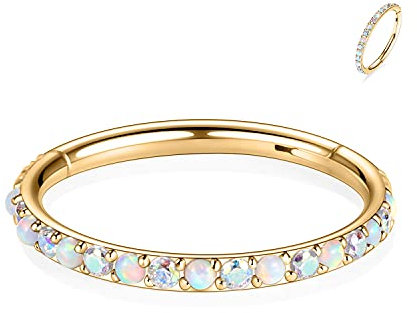 AROWRO Nase Hoop Ring Septum Clicker Knorpel Conch Hoop Conch Piercing Conch Ring Conch Daith Schmuck Conch Daith Piercing Schmuck Daith Helix Tragus Turm Ohrring 16G 10mm Goldwürfel Zirkon Opal