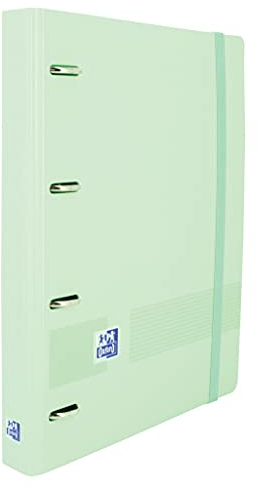 Oxford Live & Go, Archivador 4 Anillas Plástico Polyfoam con Recambio y Goma. Tamaño A4+, Pizarra Extraíble, Hoja de Pegatinas, Recambio con 5 Bandas Color y Cuadrícula 5x5, Color Verde Menta