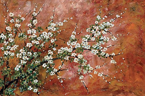 ART-CANVAS-stretched-on-WOODEN -BARS Wild Plum Blossoms Alexander Zachary - Floral horizontal image flowers branches trees bloom berries Fine art print 22_X_33_in