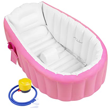 Bañera Hinchable Bebe Bañera Inflable Bebe Bañeras Hinchables Bebe Bañera Hinchable para Ducha con Bomba de Aire y Gorro de Ducha para Bebés, Recién Nacidos, Niños y Niñas
