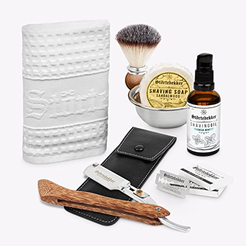 Störtebekker® Premium Rasurpflege Set - inkl. Rasiermesser, Etui, Rasierpinsel, Rasierseife, Rasierschale, Rasieröl und Rasiertuch - perfektes Rasierset für die tägliche Rasur - Geschenkidee