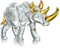 YU FENG 15,2 cm großes Nashorn aus geblasenem Glas, Sammlerstücke, Kristallkunst, Nashorn, Wildtier-Briefbeschwerer, transparent und goldfarben
