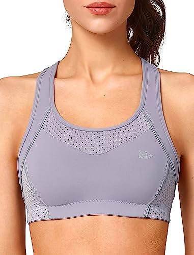 Yvette Damen Sport BH Starker Halt Große Brüste Bra Ringerrücken Bügellos Gepolstert Bustier für Fitness Joggen Yoga Lila S Große Größen