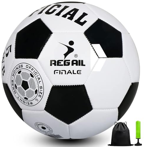Aipwerer Fussball Grösse 4/5 Kinder,Fußball Kinder,Standard Trainingsfußball, Lederfussball,Verhindern Sprengen,Fussball mit Pumpe,Netz,Beutel und Gasnadel (Weiß/Schwarz, Ball Nr. 5)