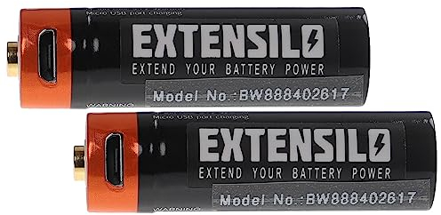 EXTENSILO 2x AA Mignon Battery - with Micro USB Connector, (920mAh, 1.5 V, Li-ion)