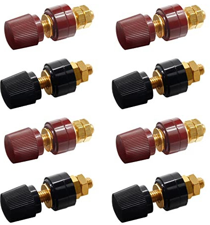 Jiozermi 8 Pcs 5/16 Copper Battery Terminal Studs, M8 Remote Battery Terminal Stud Pure Brass Terminal Binding Post Post Connectors Kit Red and Black