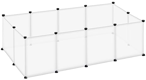 YRHome Freigehege Gittergehege für Kaninchen Hasen Meerschweinchen Käfig Gehege Kleintierkäfig Freilauf Welpengehege Kleintiergehege Laufgitter für Innen und Aussen 145x75x48cm Transparent