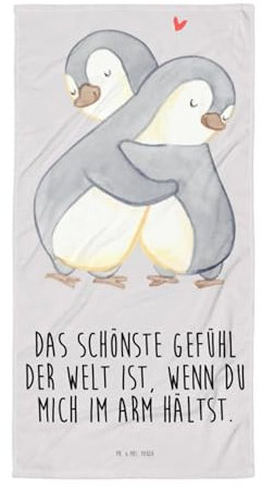 Mr. & Mrs. Panda XL Badehandtuch Pinguine Kuscheln - Geschenk, XL Handtuch Weiß, Verlobung, Liebesgeschenk, Geschenk für Partner, Jahrestag,