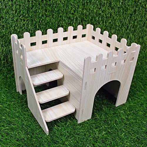 YankMooM Large Wooden Hamster House,Washable Luxury Hamster Hideout House Baby Guinea Pigs Hideaway Play Toys with Climbing Ladder for Dwarf Hamster and Small Pet