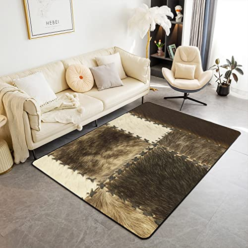 Kuhfell Akzent Teppich Abdeckung Kuhfell Rustikale Western Wildlife Wohnzimmer Teppiche Plaid Gitter Dekor Moderne Teppiche Weiß Grau Haut Pelz Innenbodenmatte Akzent Teppich Teppich 150x200cm