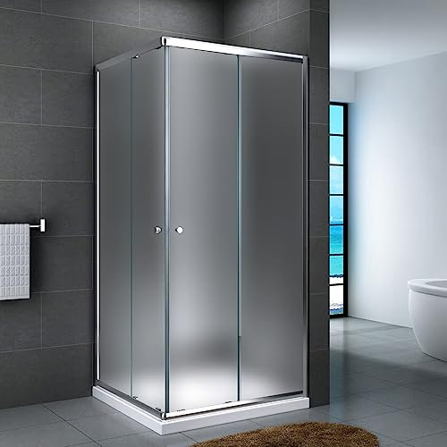 Yellowshop - SMART Box doccia 2 lati vetro temperato opaco 6 mm apertura scorrevole h 190 cm quadrato o rettangolare (100x120 cm)