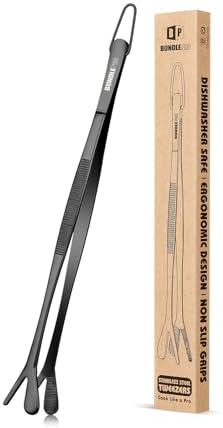Pinzas de Cocina de Doble Punta, Pinzas de Cocina Profesionales de Acero Inoxidable 2 en 1 de Doble Punta para Cocinar, Reparar, Mariscos, Barbacoas, Decorar, Alimentar Mascotas (25.5 CM, NEGRO)