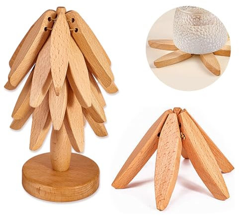 Kingbar Baumform Topfuntersetzer, Untersetzer Aus Holz, Faltbare Hitzebeständige Pads Für Küchenschüsseltöpfe Pfannen Und Teller, A