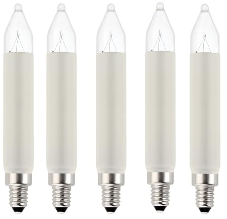 MeetUs 5 Stück 3W 34V E10 Ersatz-Kerzen für Schwibbogen,Kleinschaftkerze für Weihnachtsbaum Kerzen Lichterketten innen und außen mit Brennstellen, Birnen für Lichterbogen,Warmweiß (E10/3W/34V, 5)