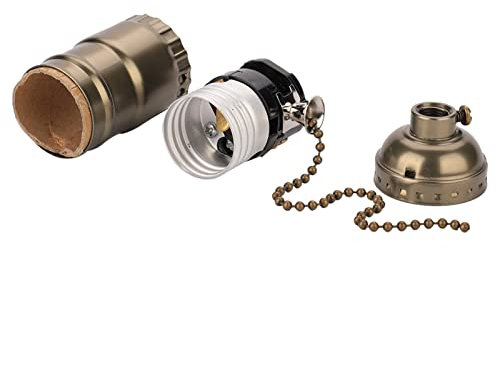 Portalampada Vintage E27, Portalampada in Alluminio E Ceramica, Portalampada Vintage in Alluminio con Catena Interruttore, Lampada da Tavolo Supporto Base a Vite per Illuminazione