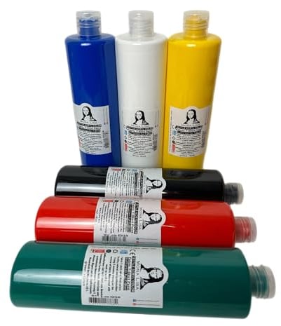 Stofffarbe 6 Farben x 500ml. Waschfeste Textilfarbe. T-Shirt Farbe für helle Stoffe. Waschmaschinenfest, Waschbeständig. Textilmalfarbe, Stoffmalfarbe Fixierung durch Bügeln (6-Farben-Set)