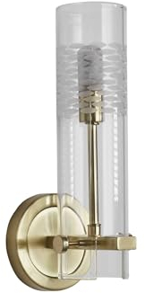 Licht-Erlebnisse Wandleuchte Badezimmer IP44 H: 28,5 cm B: 10 cm schmal Glas Metall in Messing Klar für G9 Wandlampe Badleuchte Spiegellampe