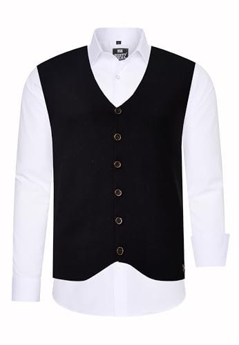 Rusty Neal Herren-Hemd-Weste 2er Set Premium Slim Fit Langarm Stretch Kontrast Hemd mit Weste Business-Hemden Freizeithemd 44_412, Größe:5XL, Farbe:Weiß