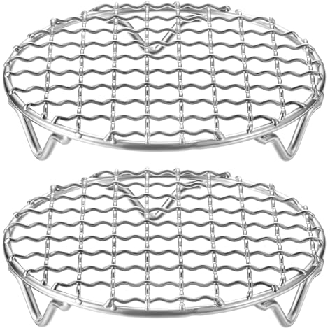 sourcing map 2pcs Round Cooking Rack 5-inch 201 Stainless Steel Cross Wire Barbecue Grill Net with 20mm Legs for Cooking Baking Steaming BBQ