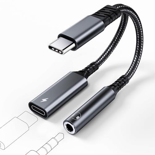 TEFLOTY Adaptador USB C a Jack 3.5mm, 2 en 1 Adaptador Auriculares Audio Tipo C y Carga Rápida PD 60W, Adaptador Tipo C Compatible con iPhone 15/Pro/MAX, Samsung S24/S23, Xiaomi, Huawei USW