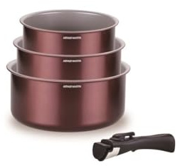 Arthur Martin - Set de 3 casseroles 16-18-20 cm + 1 poignée - Aluminium - revêtementcéramique - poignée amovible - Tous feux dont induction