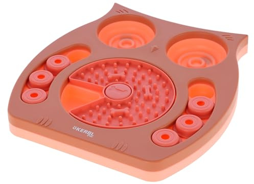 Kerbl Hobbyfarming Thinking and Learning Toy, Owl Salmon/Brown, 30 X 28 cm | Salmon/Brown, 30 × 28 × 3 cm, Fillable Dog Learning Toy Made of Polypropylene, Easy to Clean
