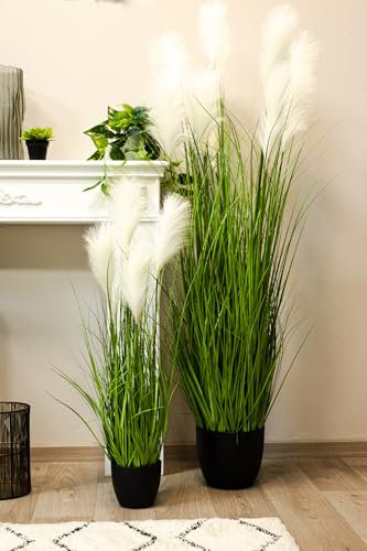 DARO DEKO künstliche Gräser Pampasgras weiß 150cm Kunstpflanze Ziergras Blüten Wedel