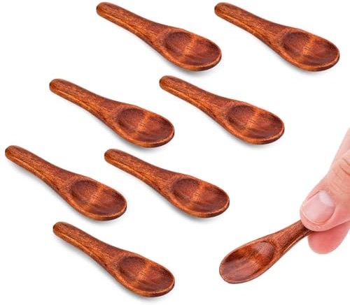 8pcs Small Wooden Spoons, 2.36in Mini Condiment Spoons Little Wooden Teaspoons Tiny Salt Spoon Short Handle Wood Serving Utensils for Sauces Salt Sugar Spices Dips Honey Coffee Mustard Cooking