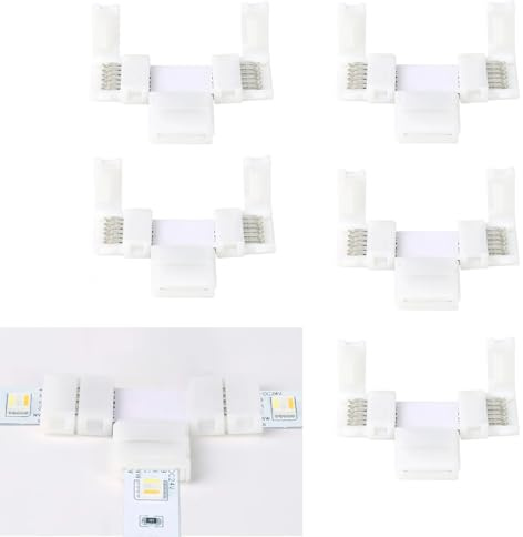 ENQIMAOYI 5pcs 6 Pins T Form lötfreie Stecker LED-Streifen Licht, RGBWW 12 mm Splitter rechtwinklig Ecke Stecker für SMD 5050 RGBCCT LED-Streifen
