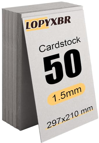 LOPYXBR 50 Blatt Graupappe A4, Buchbinderpappe 1,5 mm, Bastelkarton DIN A4 21 x 29,7 cm, Graukarton für Buchbinden, Basteln, Modellbau, Kalender, Verpackungskarten, Bastelkarton