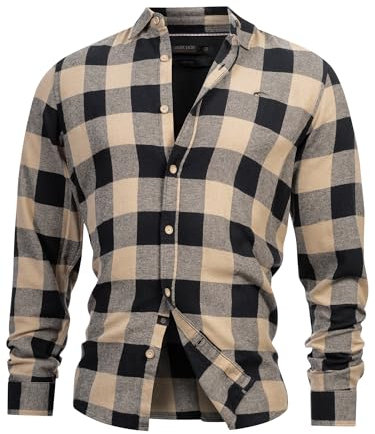 Indicode Herren INGilman Hemd kariert mit Kent-Kragen aus Baumwollmischung | Herrenhemd Männerhemd Irish Cream, XL