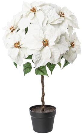 CREATIV green künstlicher Weihnachtsstern mit Hochstamm 75cm in weiß I Weihnachtsstern im Topf I Kunstblume Weihnachten mit 7 Blüten I künstliche Weihnachtssterne ideal als Weihnachtsdeko