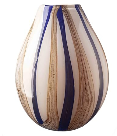 Grand vase ovale en verre bleu, marron et crème (chêne marine) (30 cm)