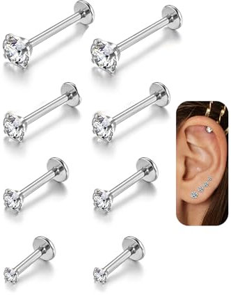 AllerPierce 8 Stücke Labret Piercing 16ga Chirurgenstahl Lippenpiercing Stecker Conch Piercing Helix Tragus Stud Knorpel Ohrpiercing Medusa Piercing 6mm 8mm 10mm 12mm