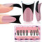 NOVO OVO Black French Tip Duck Feet Nail Tips Full Cover for Press on Acrylic with Moon Curve, Thick Medim Long Pre-Etched Matter Flare Wide Soft Gel Fake False Nail Extension x 15 Sizes 150 pcs