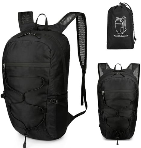 Azarxis 15L Wandern Faltbarer Rucksack Ultra Leicht Tagesrucksack Wanderrucksack für Camping Wandern Reisen Sport Klettern Radfahren (Schwarz)