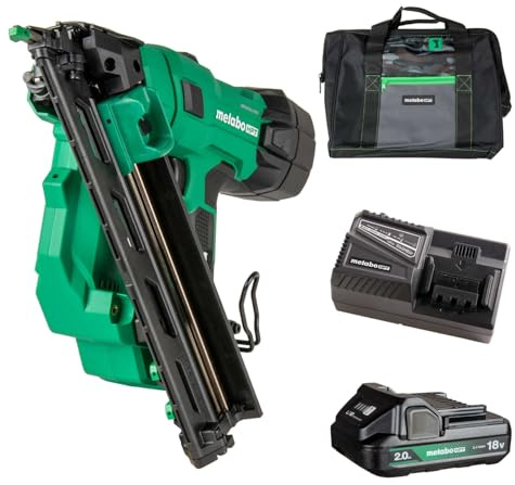 Metabo HPT 18V MultiVolt Brushless Pro 15-GA Angled Finish Nailer Kit, 15 Gauge Finish Nailer, Power Tool with 2.0Ah Lithium Ion Battery, 1-1/4 to 2-1/2 Nails, Powerful Brushless Motor, NT1865DAA