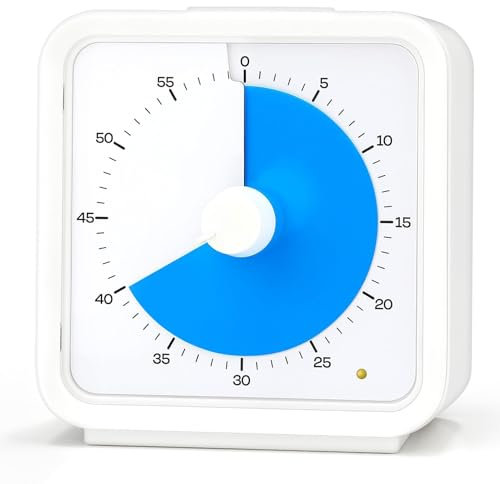 GlasFlength Minuteur Visuel pour Enfants et Adultes, Time Timer à Rebours de 60 Minutes Silencieux sans Tic-Tac Minuteur Enfant avec Rappel de Batterie Faible pour Cuisine, École, Bureau (Bleu)