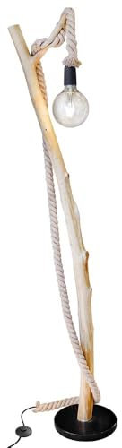 Nowa Lampadaire de salon en bois marron avec corde de chanvre E27 H 150 cm