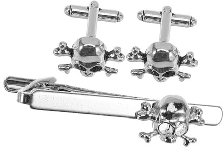 Veemoon Lot De 3 Pinces À Cravate Pour Homme Pinces À Cravate De Mariage Boutons De Manchette Tête De Mort Épingles À Cravate Pinces À Cravate En Alliage D'Argent