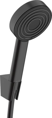hansgrohe Pulsify S 24307670 Kit de douche avec pommeau de douche à économie d'eau (EcoSmart+, jet PowderRain), tuyau de douche (1,25 m) et support de pommeau de douche, noir mat