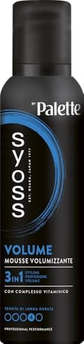 Syoss Palette Volume Mousse Volumizzante 250ml, Schiuma capelli ricci 3-in-1 che acconcia, protegge e ripara, Spuma capelli ricci con complesso vitaminico adatta per il Curly Hair Method*