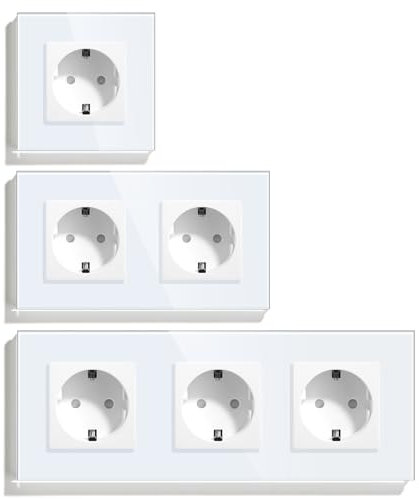 BSEED Enchufe de Pared 1 Gang + 2 Gang + 3 Gang, Enchufe Schuko Empotrable 16A con Placa de Cristal, Blanco